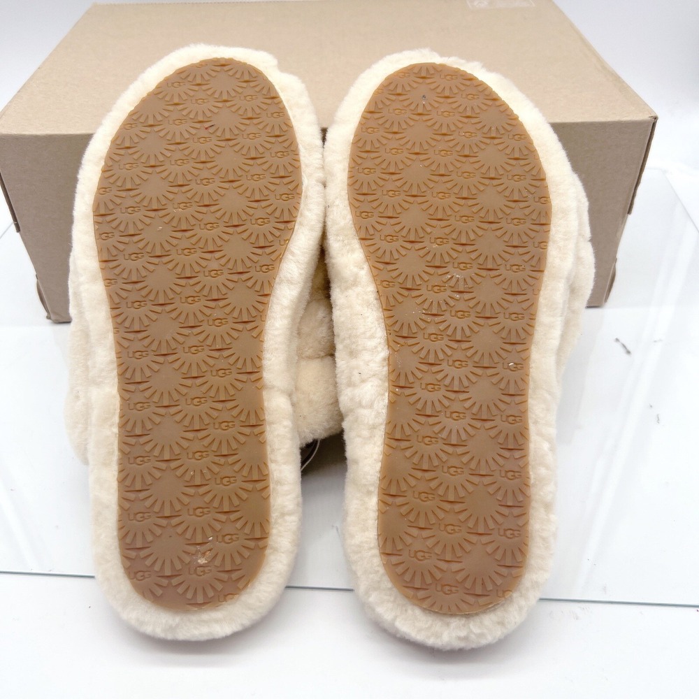 UGG Fluff Yeah Genuine Shearling Platform Slingback Sandal Slide Beige US 6 - Picture 9 of 12